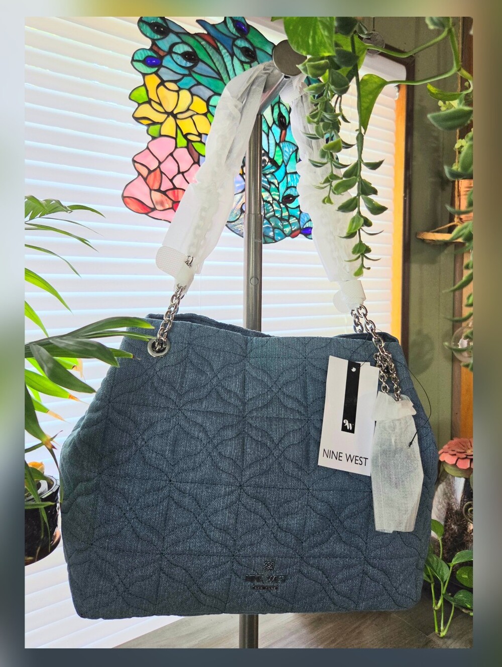 NWT $129 Nine West Denim Blue Quilted Handbag Purse Medium